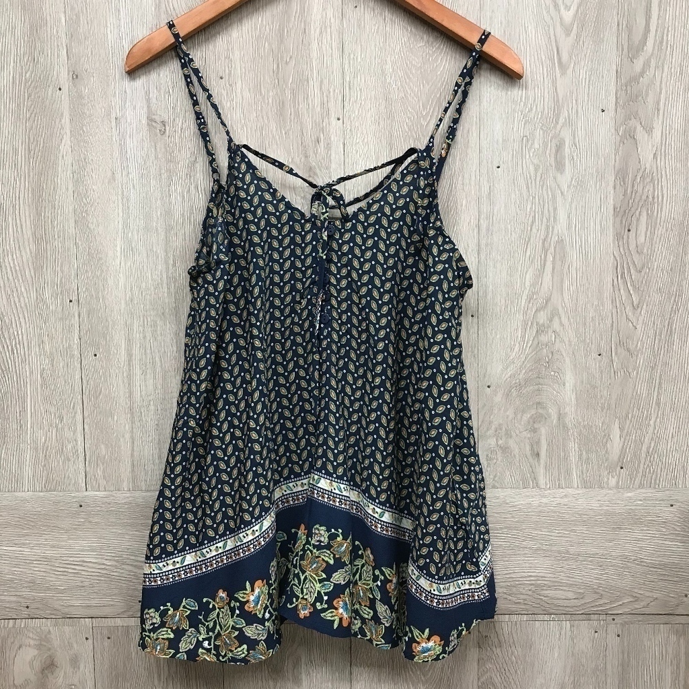 Navy Paisley Spaghetti Strap Sleeveless Tank Top